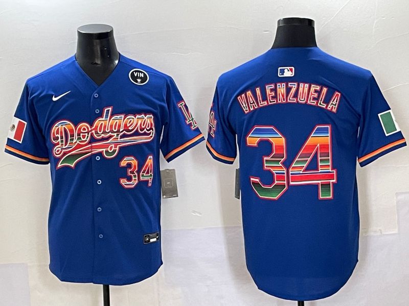 Men 2025 Los Angeles Dodgers #34 Valenzuela Blue Nike MLB Jersey style 6273